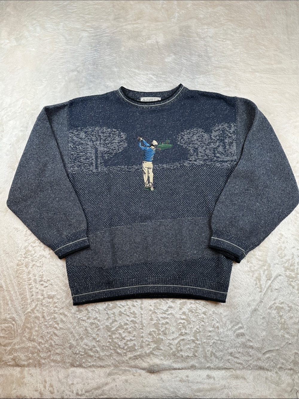 Vintage Grand Slam Golf Sweater Mens M Blue Embroidered Golfer USA Cotton Knit